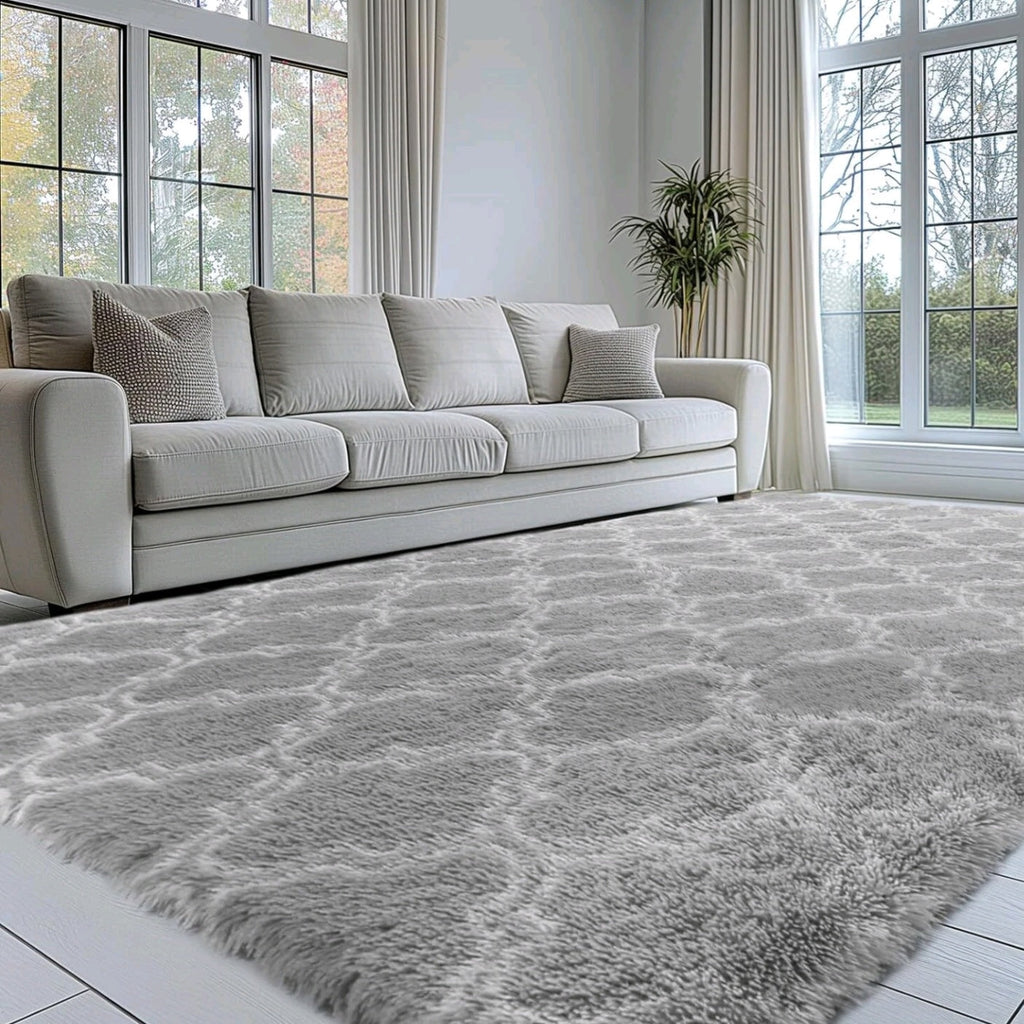 Light Geometric Morrocan Fluffy Rug