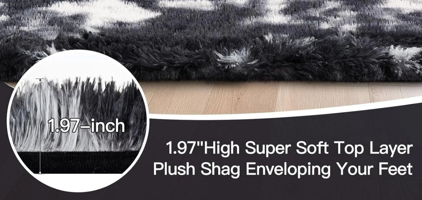 Black White Grey Fluffy Rug
