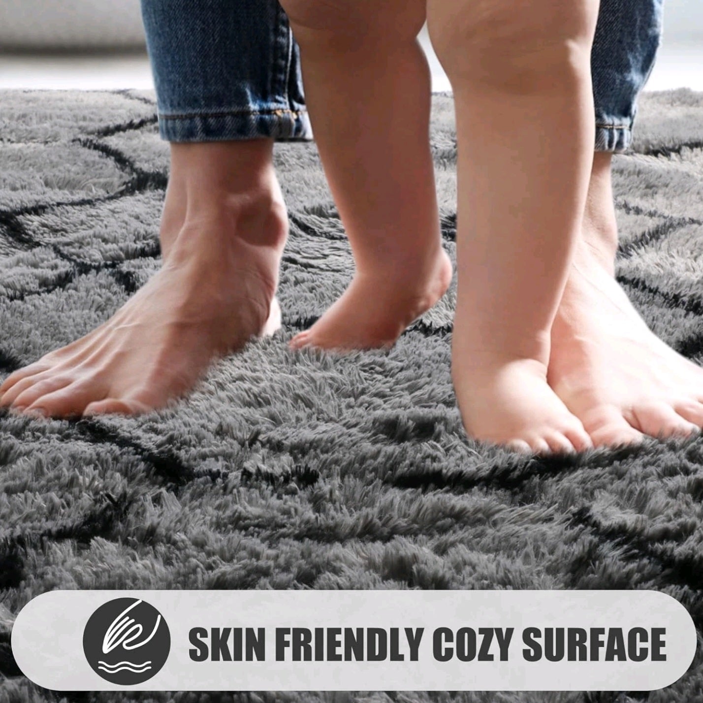 Grey & Black Fluffy Rug