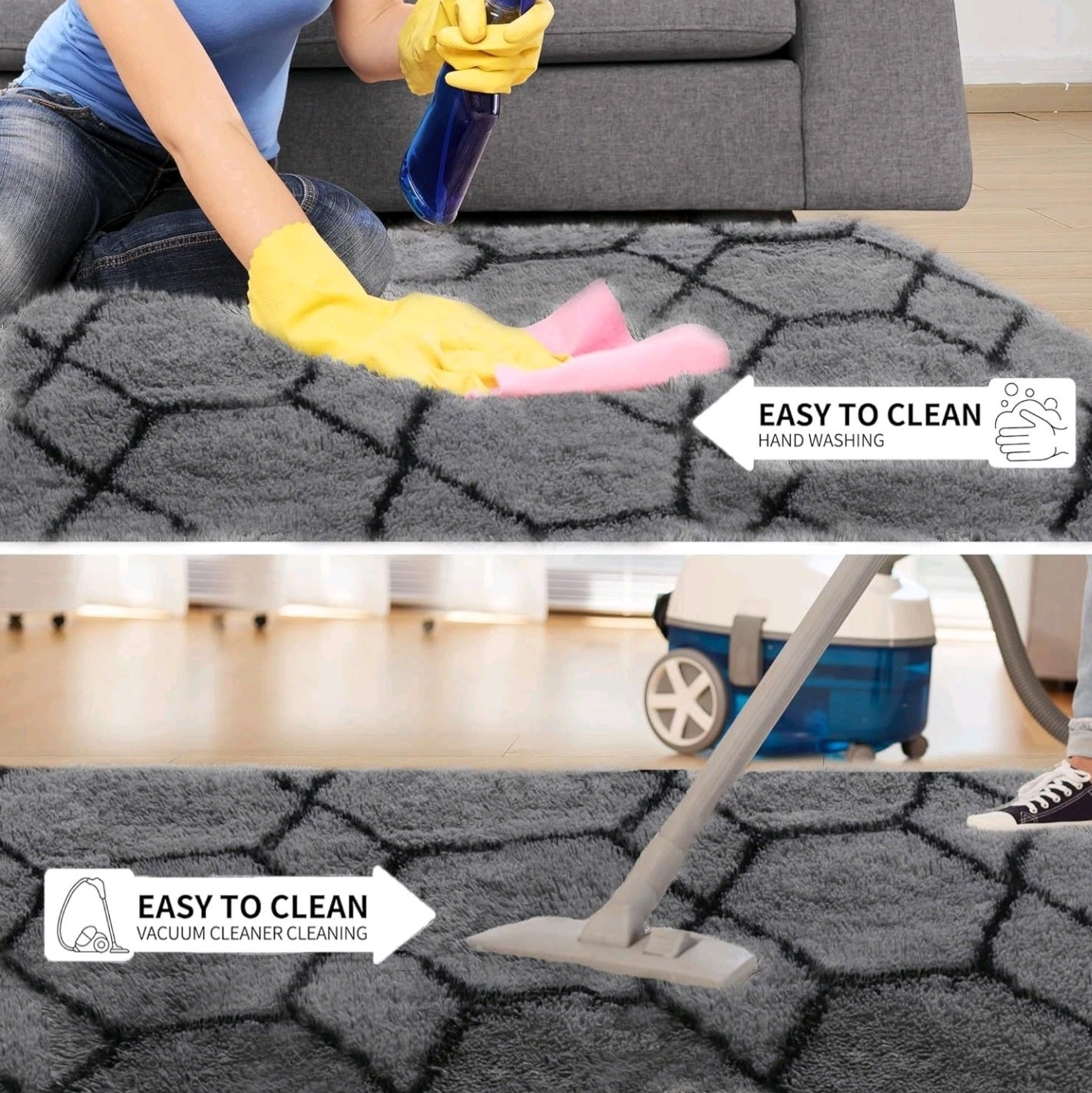 Grey & Black Fluffy Rug