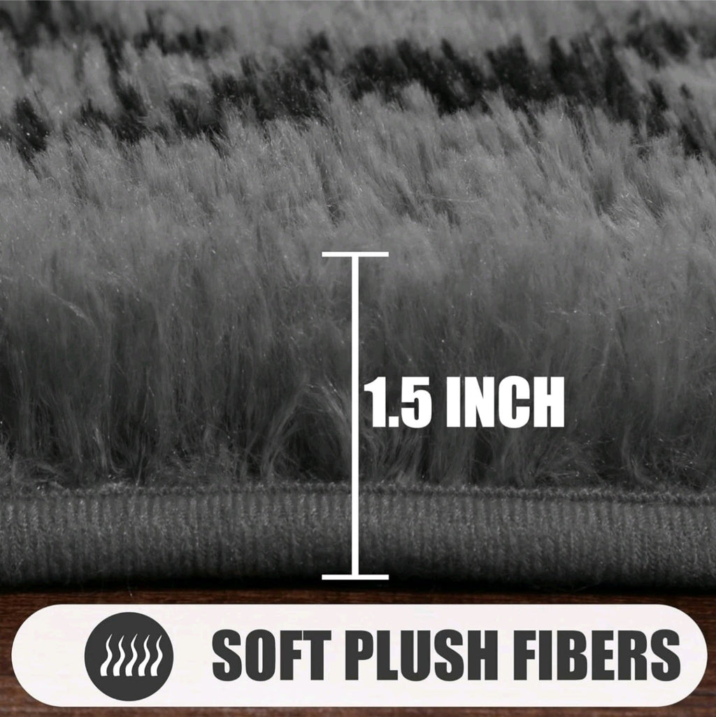 Grey & Black Fluffy Rug