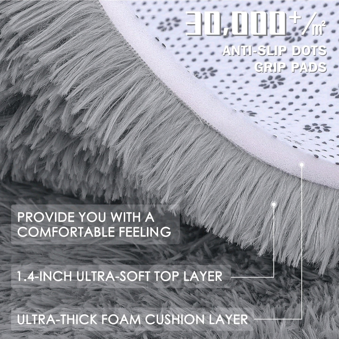 Pure Grey Fluffy Rug