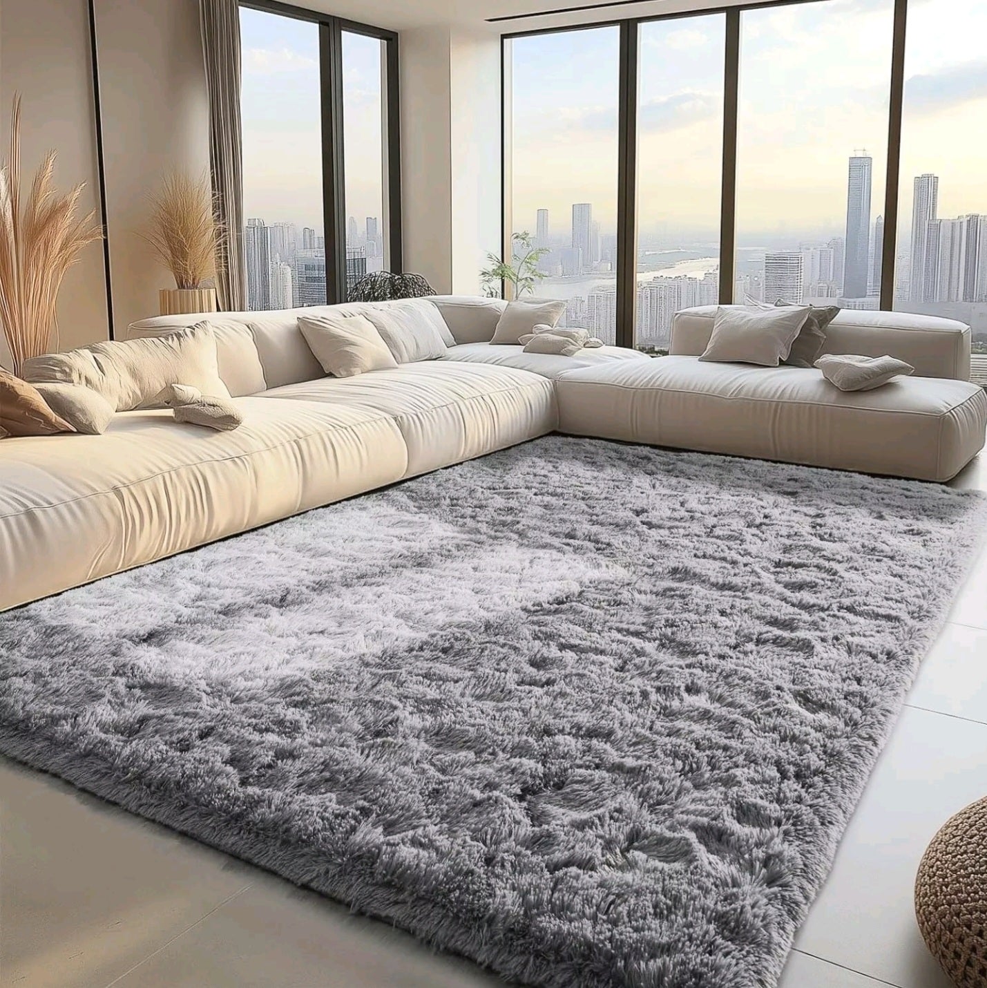 Pure Light Grey Fluffy Rug