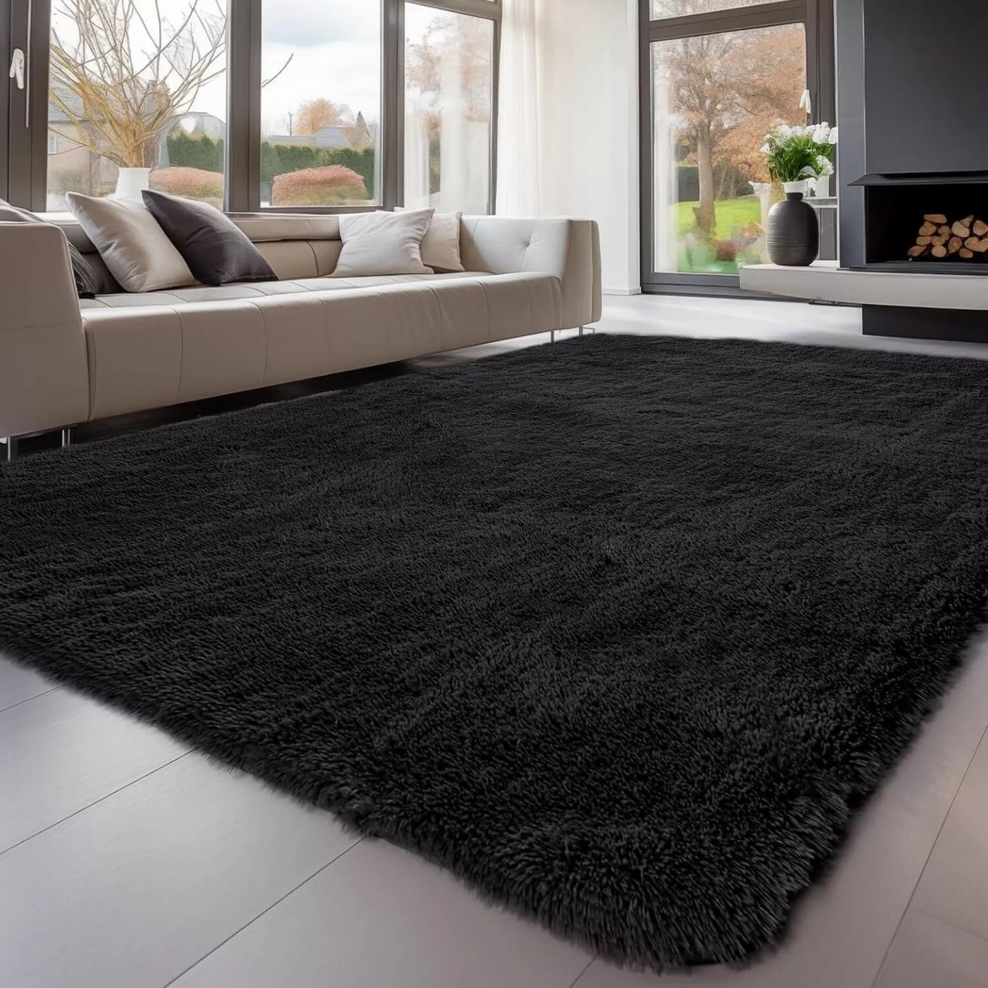 Black Fluffy Rug
