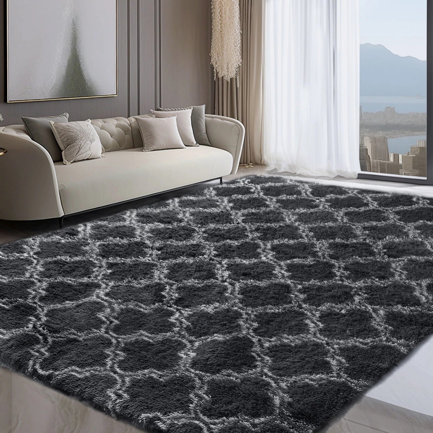 Geometric Morrocan Fluffy Rug