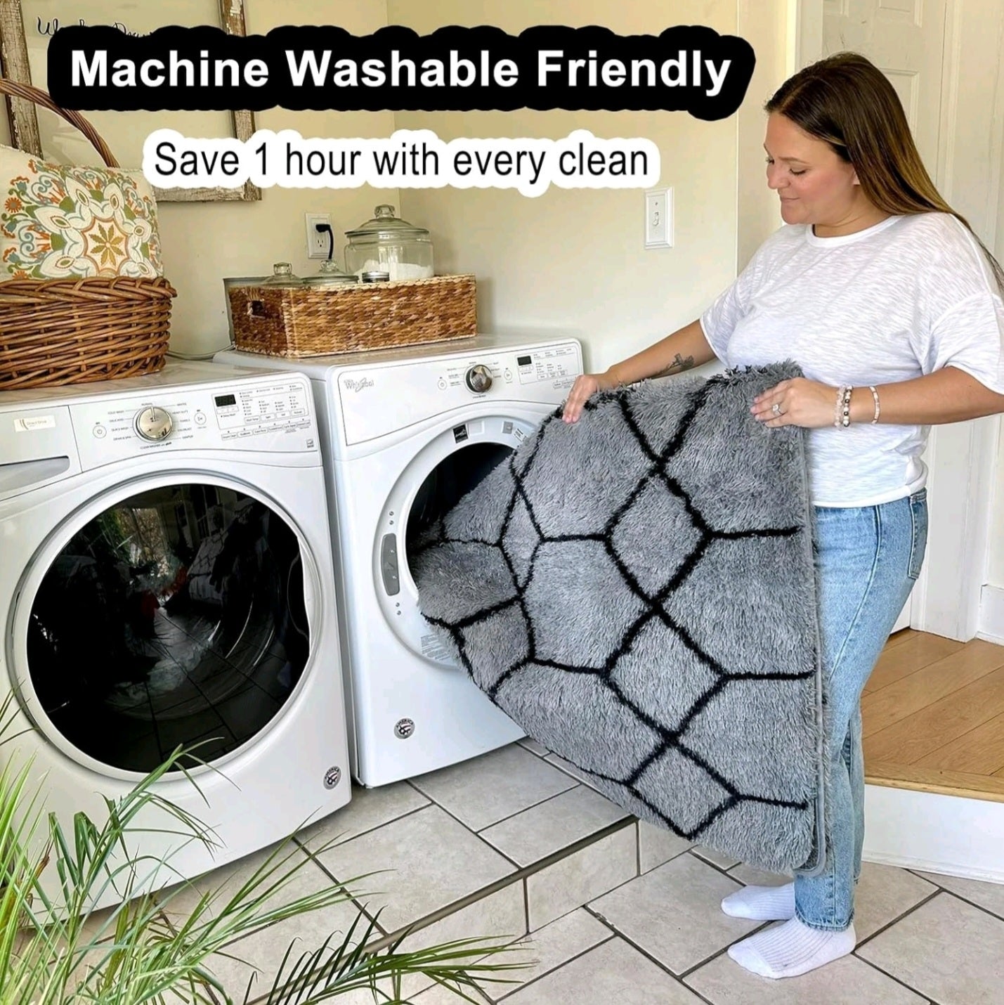 Grey & Black Fluffy Rug