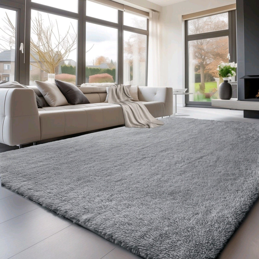 Pure Grey Fluffy Rug