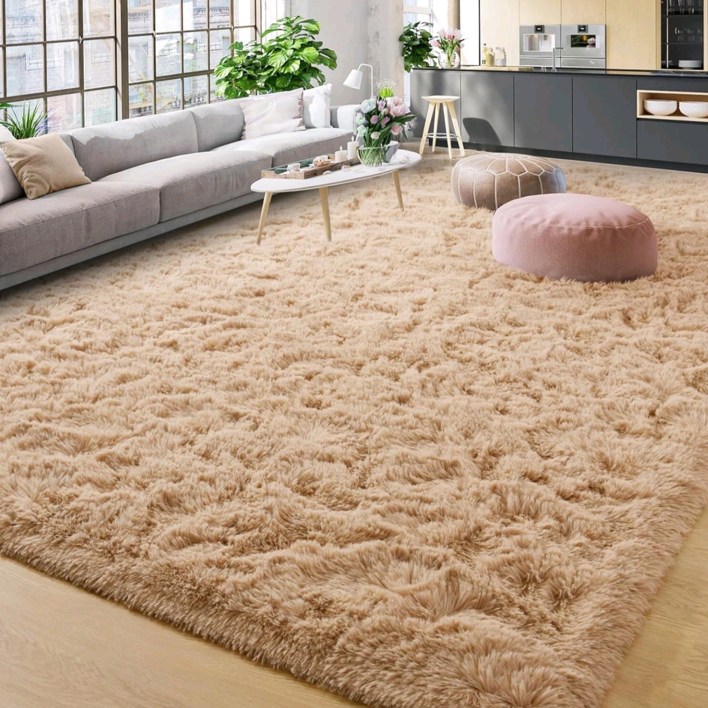 Camel Fluffy Rug