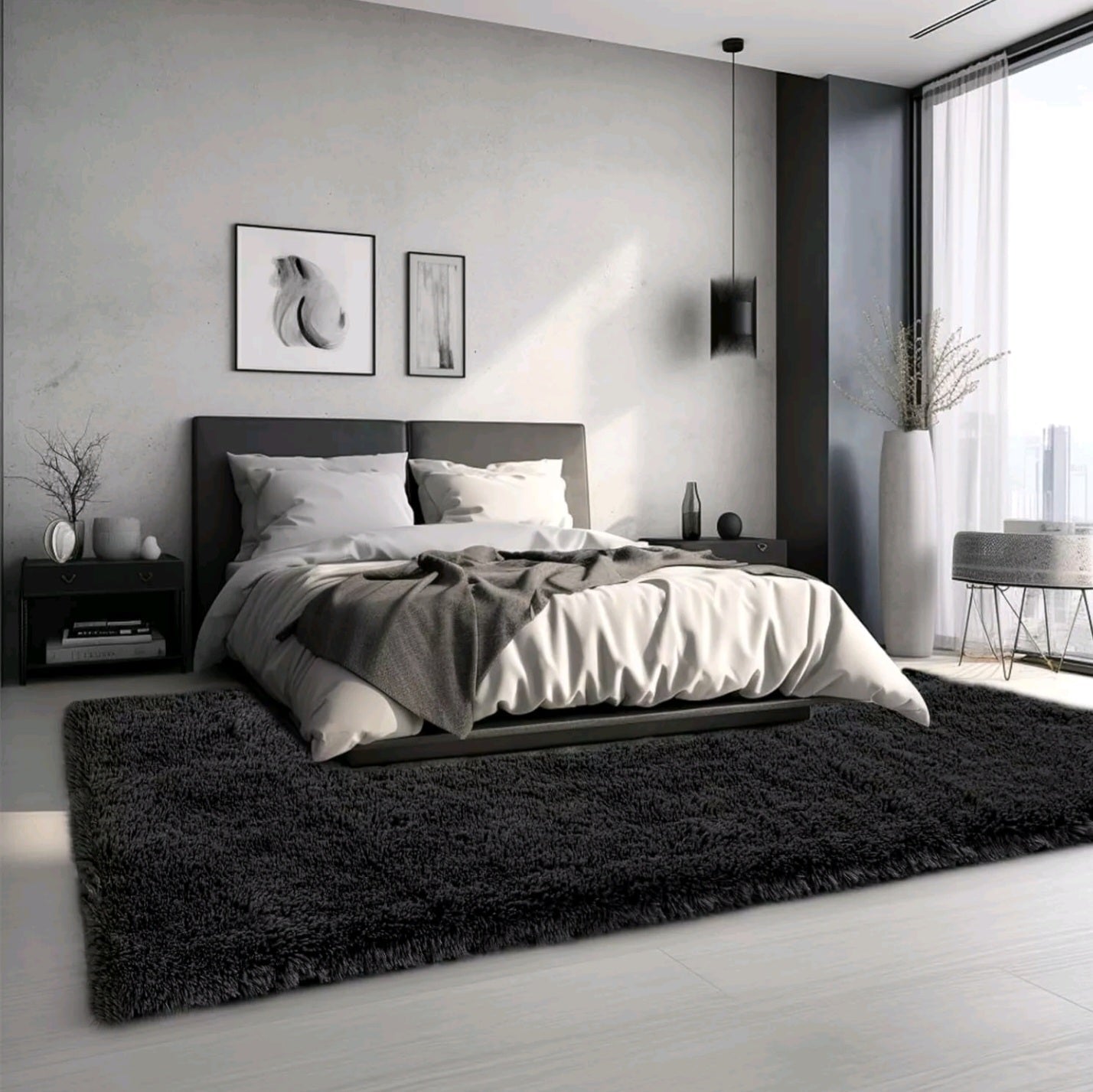 Black Fluffy Rug