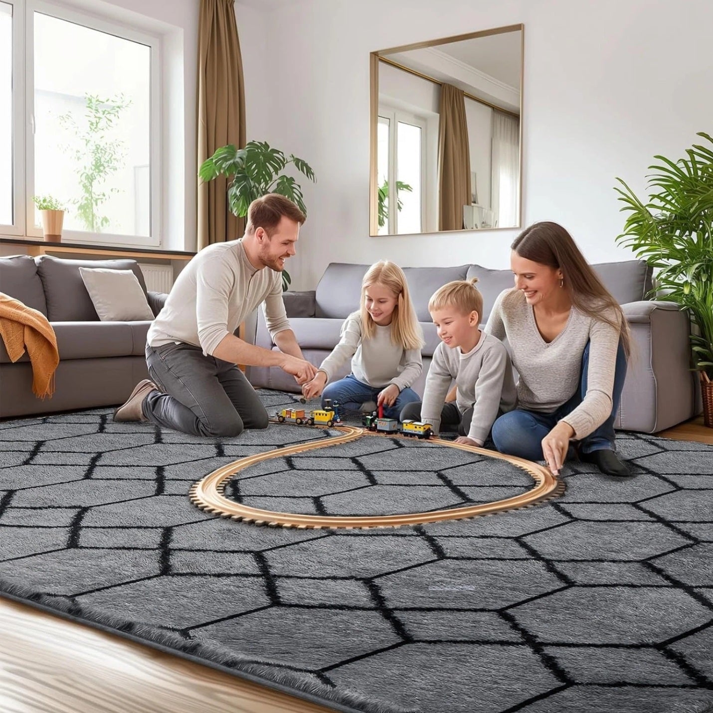 Grey & Black Fluffy Rug