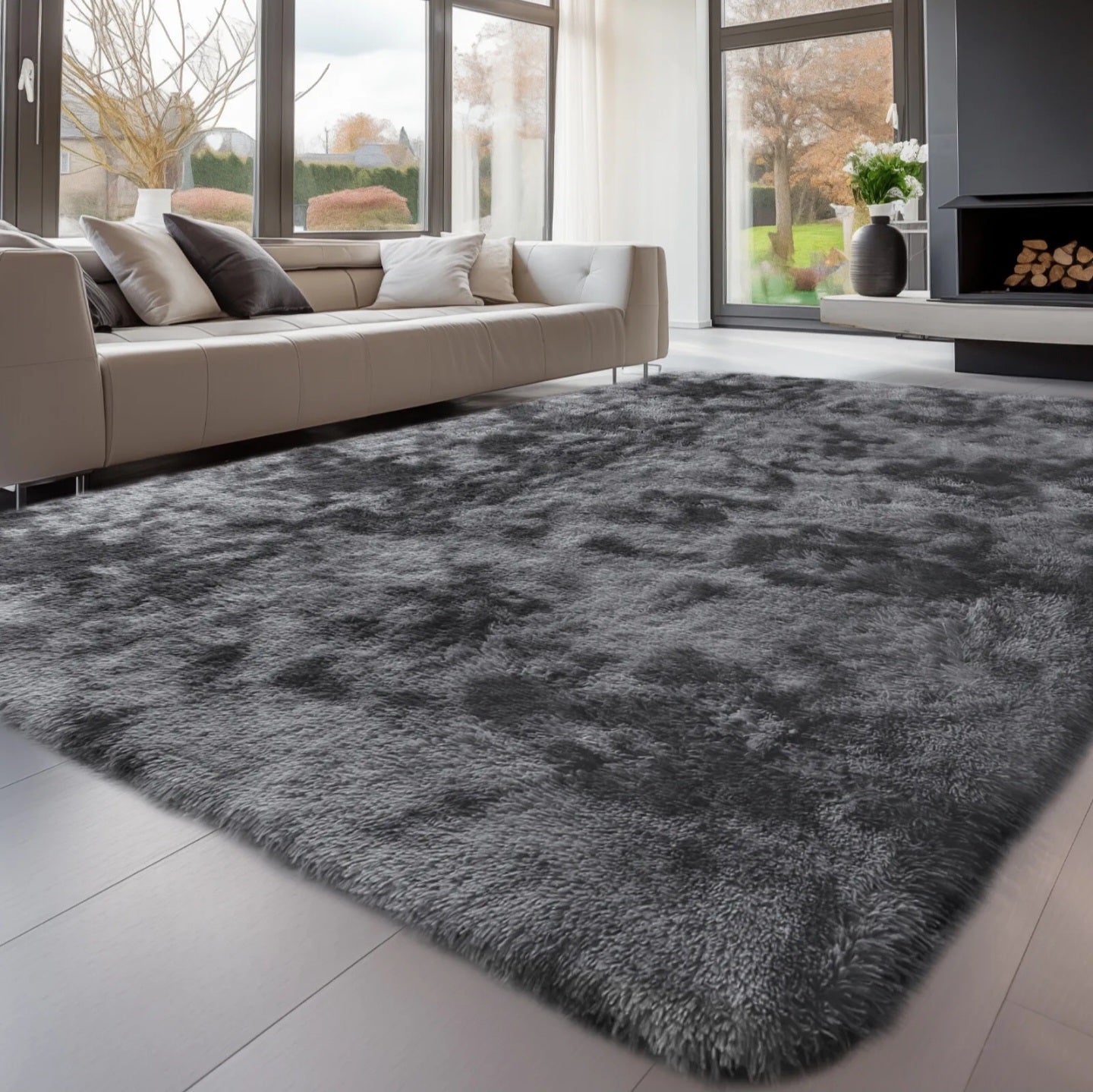 Dark Grey Fluffy Rug