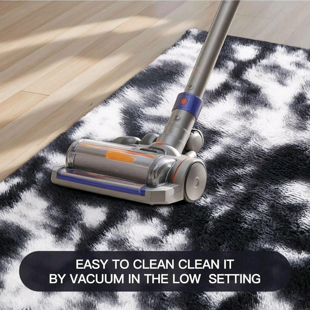 Black White Grey Fluffy Rug