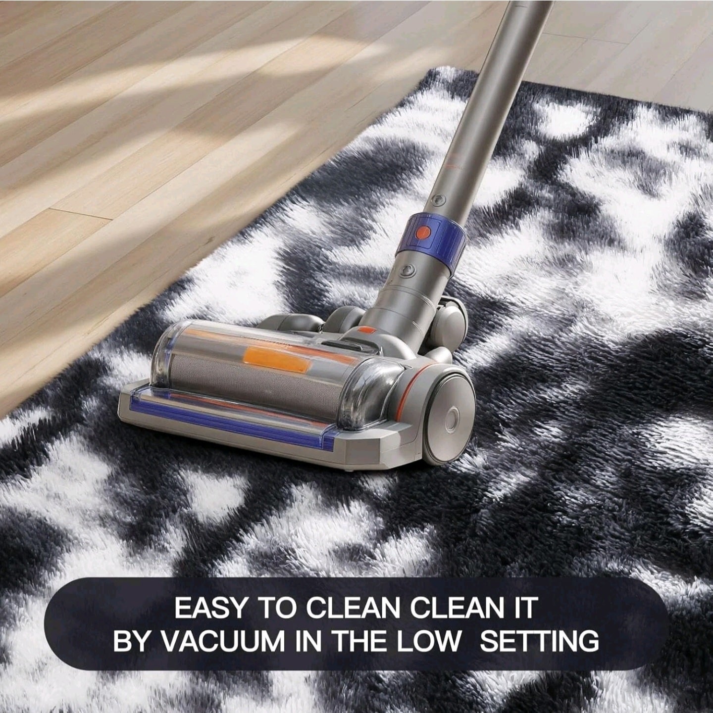 Black White Grey Fluffy Rug