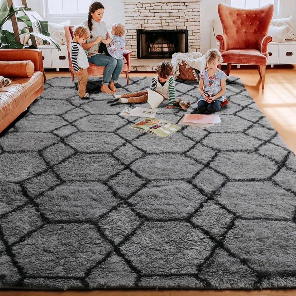 Grey & Black Fluffy Rug
